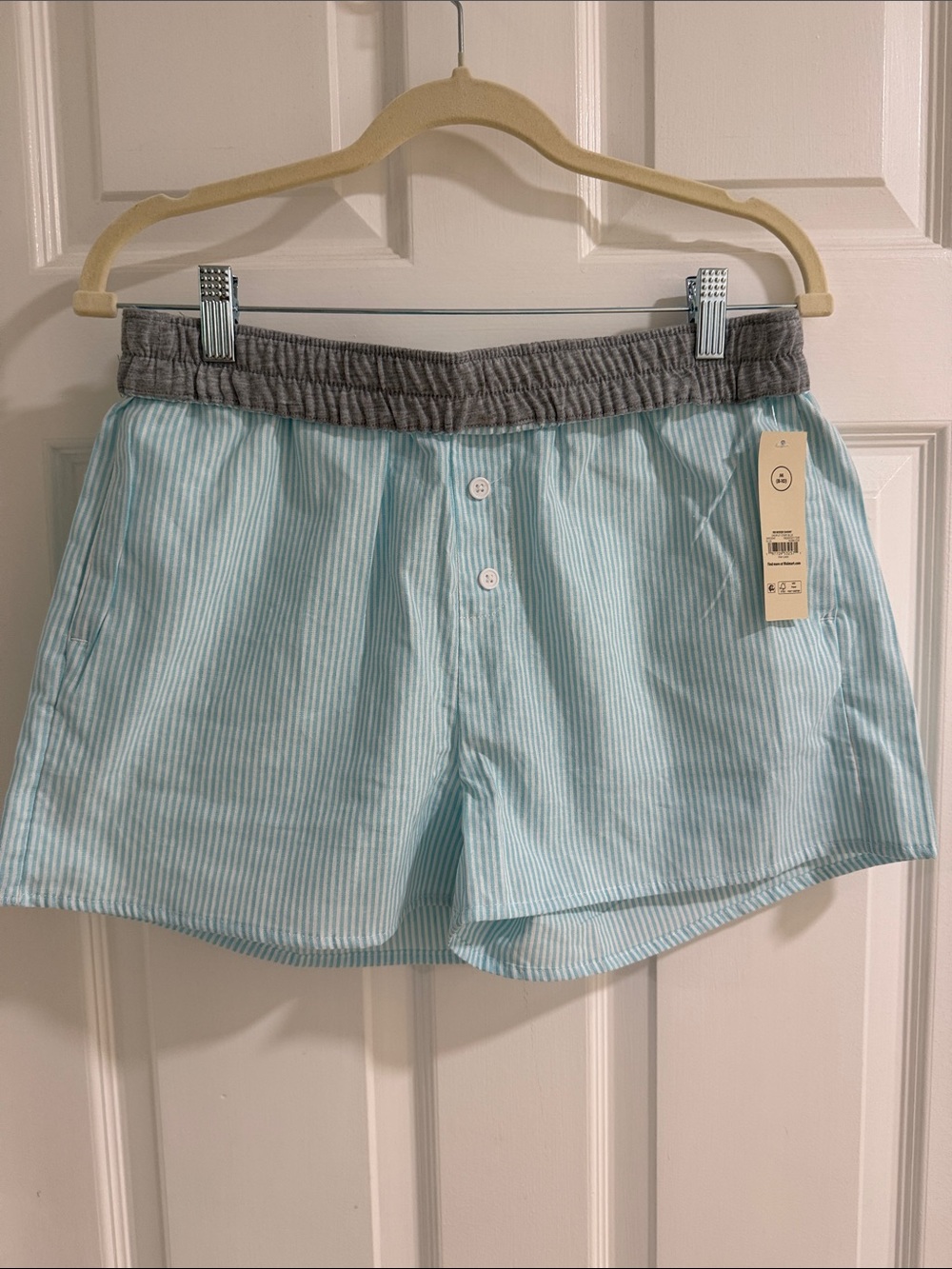 No Boundaries Light Blue & Gray Striped Women's Pajama Shorts